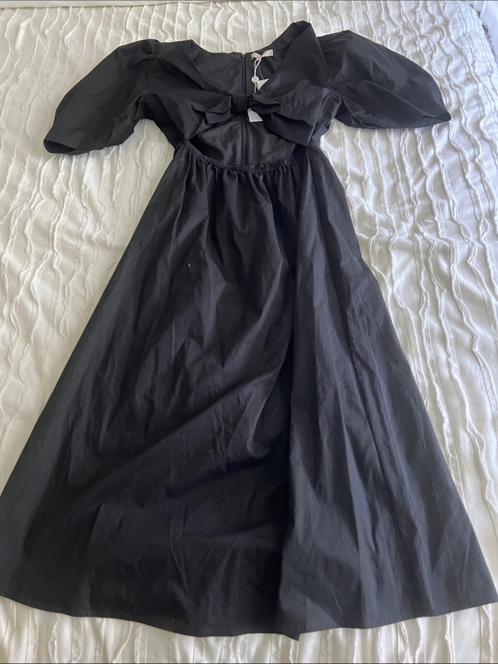 Wayf Puff Sleeve Dress with Front Tie and Cut Out